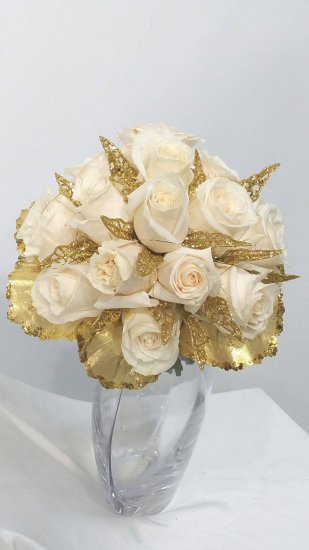 1 a bridal bouquet with white roses with gold - Click Image to Close
