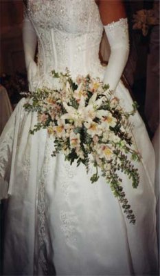 Stargazer Lilies With Eucalyptus Cascading Bride Bouquet