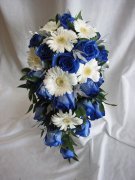 White Gerbra Daisies, Blue Roses