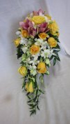 Yellow Roses, White Orchids, bridal cascading bouquet