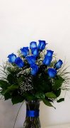 12 Blue Roses vase arrangement